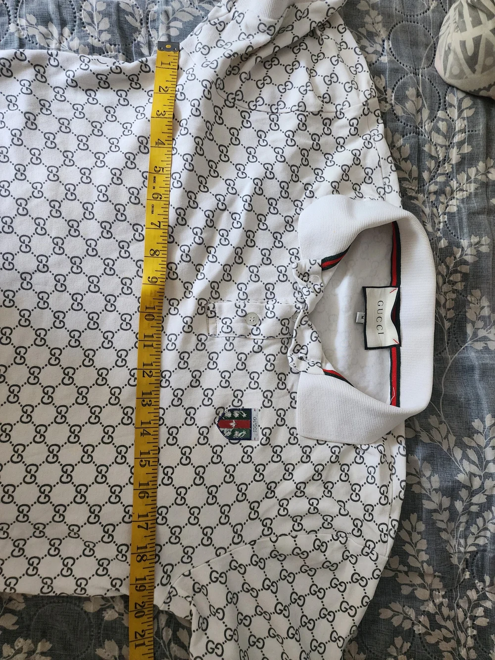 Gucci White GG Monogram Polo with Red and Green Crest